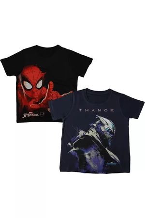Wear Your Mind Boys Black Avengers Spiderman Printed Round Neck Cotton T-shirt Pack of 2