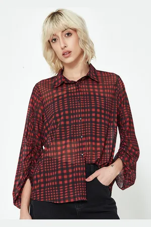 COVER STORY Checked Shirt Style Top