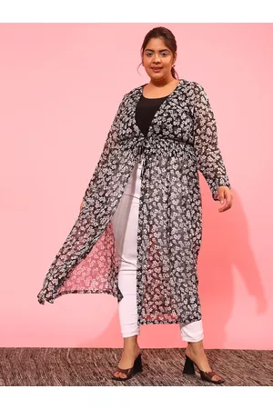 CURVY STREET Women Plus Size Printed Longline Tie-Up Shrug