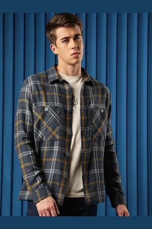 RARE RABBIT Men Hunter Tailored Fit Checked Denim Jacket