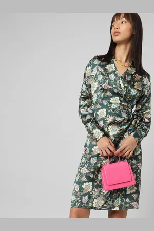 ONLY Ethnic Motifs Printed Cuffed Sleeves Wrap Dress