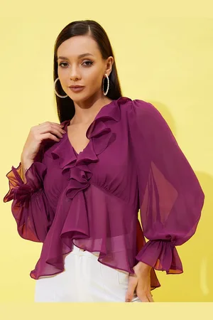 ATHENA Puff Sleeves Ruffled Georgette Top