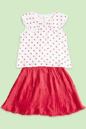 Pantaloons Girls Red & White Printed Top with Skirt