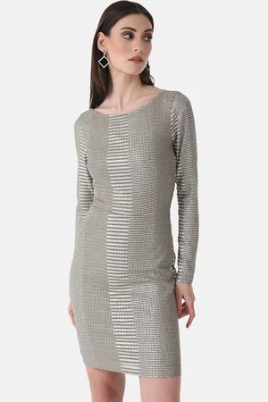 Kazo Self Design Boat Neck Bodycon Mini Dress