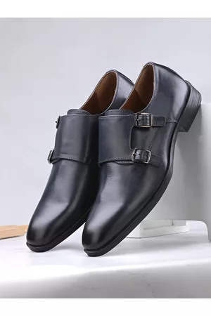 San Frissco Men Leather Square Toe Formal Monk Shoes