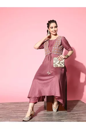 Inddus Women Embroidered Thread Work Kurta with Trousers