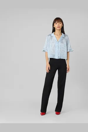 ONLY Women Floral Printed Lapel Collar Bell Sleeves Knitted Boxy Fit Casual Shirt