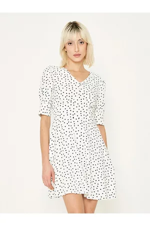 COVER STORY Polka Dot Printed V-Neck Empire Mini Dress