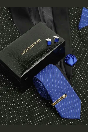 MUTAQINOTI Men Silk Necktie Accessory Gift Set