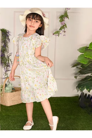 LilPicks Girls Floral Printed Flutter Sleeve Fit & Flare Dress
