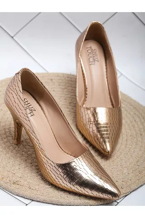 SHUZ TOUCH Textured Pointed Toe Slim Heels Pumps