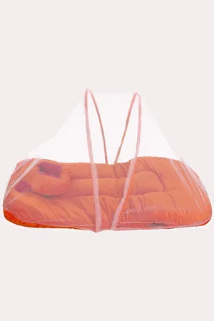 Superminis Kids Orange Solid Velvet Bedding Set with Mosquito Net