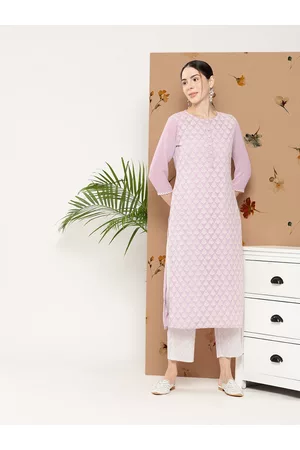 Inddus Women Ethnic Motifs Embroidered Thread Work Georgette Kurta