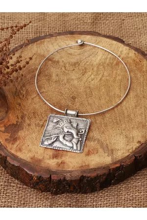 Veni Women Silver-Toned Oxidized Brass Ganesha Choker Necklace