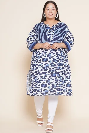 John Pride Plus Size Printed Notched Neck Pure Cotton Kurta