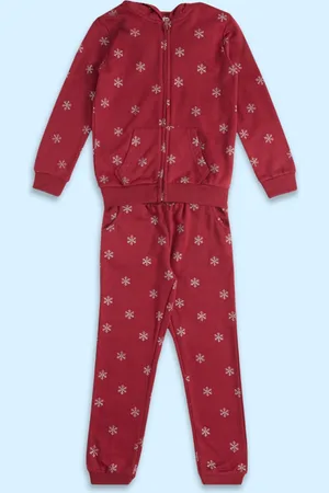 Pantaloons Girls Maroon & White Printed T-shirt and Shirt with Pyjamas