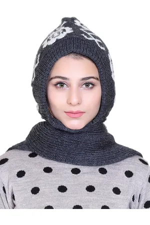 Gajraj Self Design Woolen Beanie With Attached Muffler