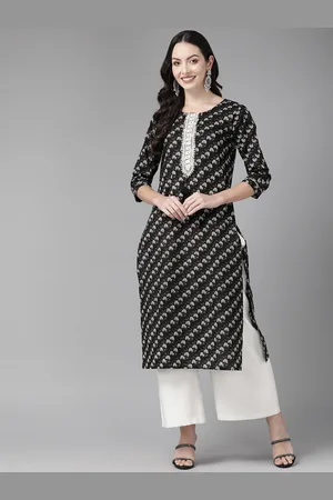 Cayman Floral Printed Sequinned Laced Pure Cotton Kurta
