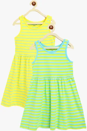 Campana Girls Pack Of 2 Striped Pleated Cotton Fit & Flare Dress