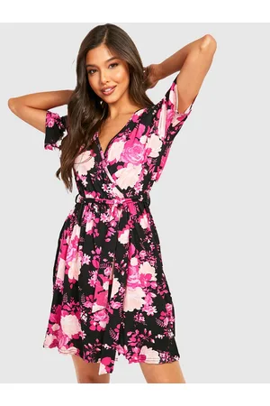 Boohoo Floral Print V-Neck Wrap Dress