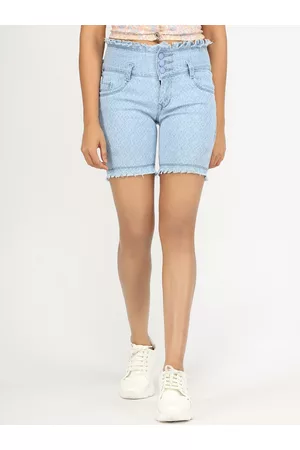 AngelFab Women Self Design High-Rise Denim Shorts