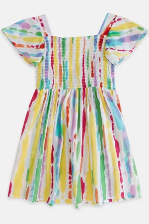 Pantaloons Girls Abstract Printed Smocked Cotton Fit & Flare Dress