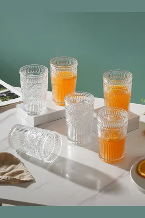 Nestasia Set Of 6 Transparent Textured juice Glasses 350 ml Each