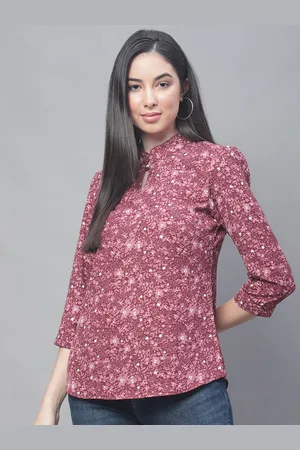 CANTABIL Floral Printed Mandarin Collar Top