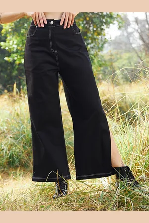 ATHENA Women Comfort Bootcut Mid-Rise Side Slit Cotton Jeans