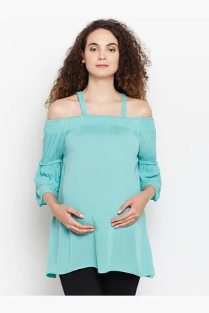Oxolloxo Women Sea Green Solid Maternity Tunic