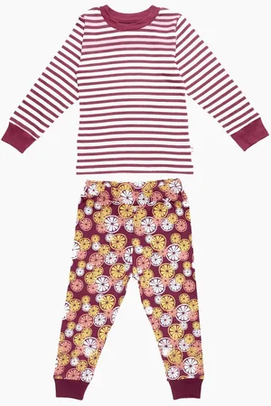 Nino Bambino Kids Multicoloured & Magenta Striped Organic Cotton T-shirt with Pyjamas