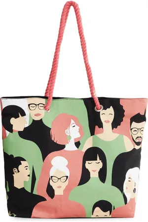 Home Centre Red & Green Printed Cotton Tote Bag
