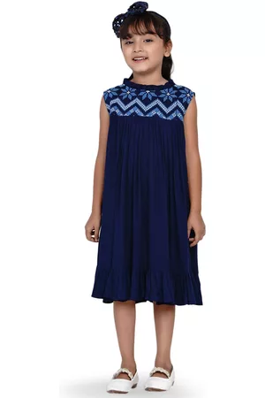 Bhama Girls Embroidered A-Line Midi Dress