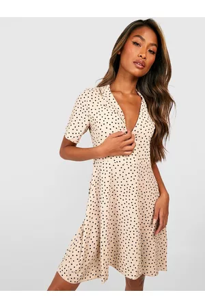 Boohoo Polka Dots Printed A-Line Dress