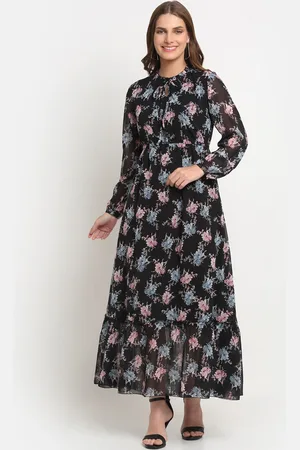 Kalini Floral Printed Keyhole Neck Tiered Maxi Fit And Flared Dress