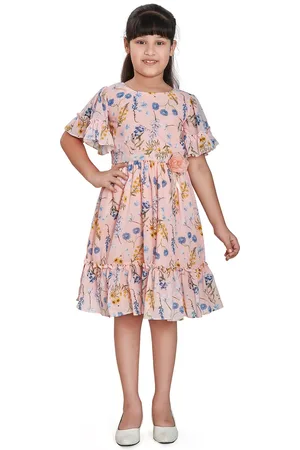 Peppermint Girls Round Neck Floral Print Flared Sleeve Fit & Flare Dress