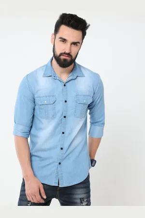 Reslag Spread Collar Faded Denim Casual Shirt