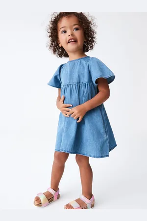 Next Infant Girls Pure Cotton Fit & Flare Denim Dress