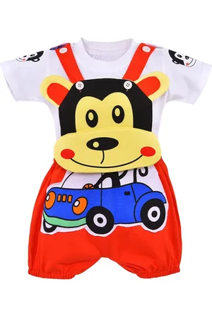 Wish Karo Boys Red & White Printed T-shirt with Dungarees