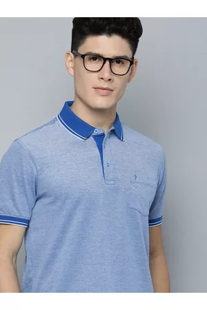 Indian Terrain Men Blue Polo Collar Pure Cotton Slim Fit T-shirt