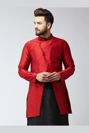 SOJANYA Mens Maroon Woven Design Sherwani Jacket