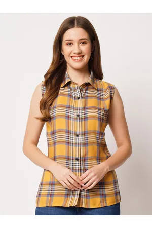 CHARMGAL Tartan Checked Sleeveless Classic Casual Shirt