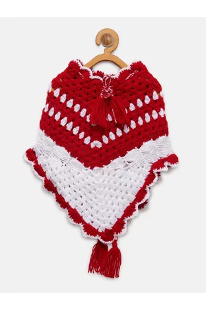 CHUTPUT Girls Red Pure Wool Crochet Sweater Dress