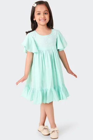Fabindia Girls Floral Embroidered Flared Sleeves Cotton Empire Dress