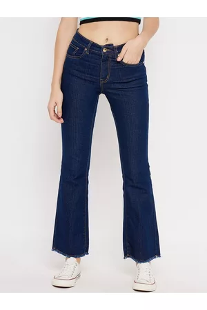 MADAME Women Cotton Mid-Rise Flared Cropped Jeans