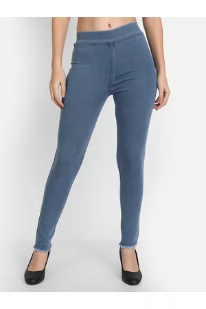 AngelFab Women Washed Skinny Fit Mid-Rise Cotton Denim Jeggings