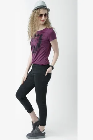 Huetrap Women Purple Printed Round Neck T-shirt