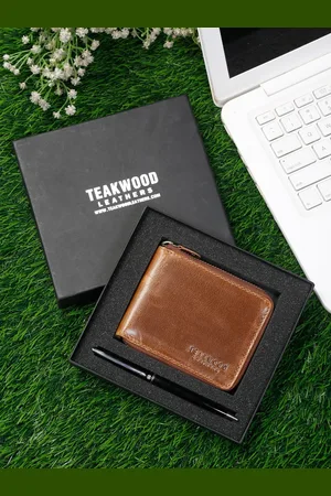 Teakwood Leathers Men Brown & Black Genuine Leather Accessory Gift Set