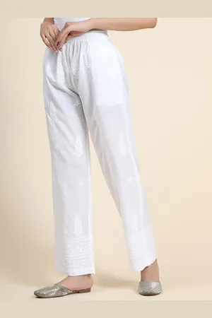 HOUSE OF KARI Women Comfort Tapered Fit Pleated With Thread Work Cotton Trousers