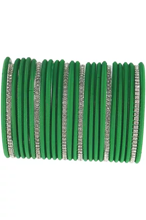 NMII Set Of 26 Zircon Stone-Studded Metal Glossy Finished Bangles